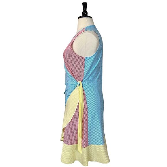 Lands’ End New. Women's Dress Blue Red Yellow Stripe Seersucker Wrap Size XL - Picture 5 of 12